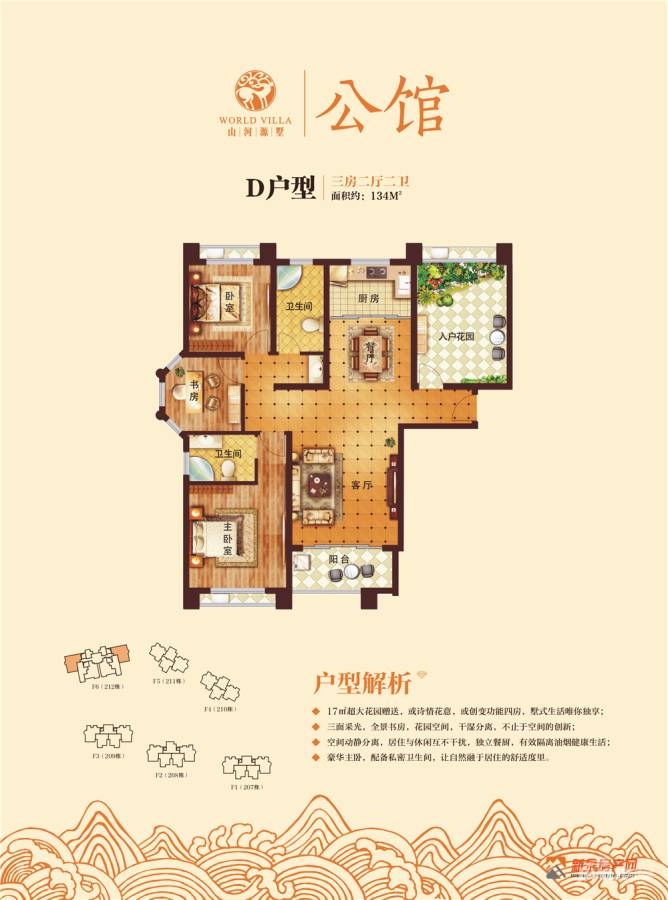 信诚山河源墅3室2厅2卫134㎡户型图